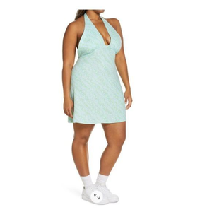 NWOT BP Linen Blend‎ Halter Dress in Blue G Minikimono Floral (2X)